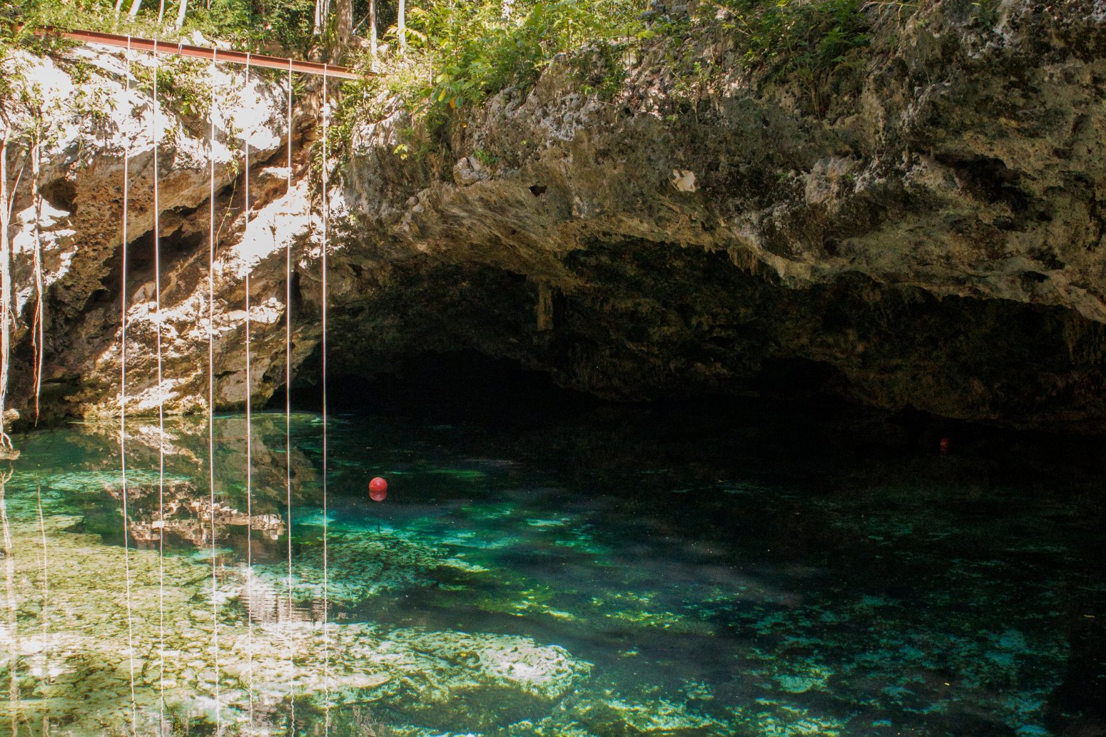 cenote de aguas turquesas