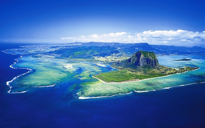 vista aérea de la costa de mauricio